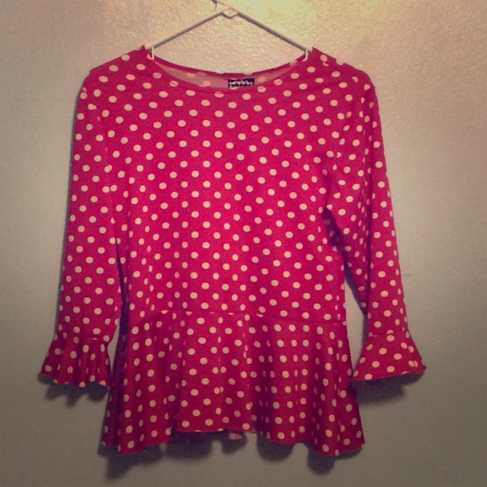 Pink polkadot Bell sleeves